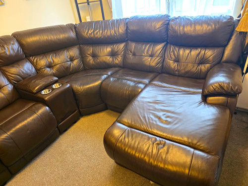 Brown leather corner - , sofa